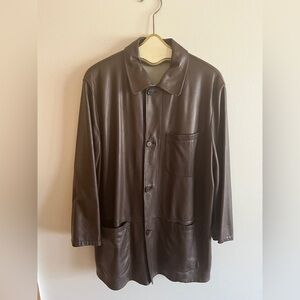 Ermenegildo Zegna Brown Leather & Khaki Twill Reversible Jacket Men’s Size 50 M